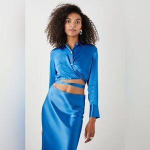 Rails Tiana Tie Waist Crop Satin Blouse